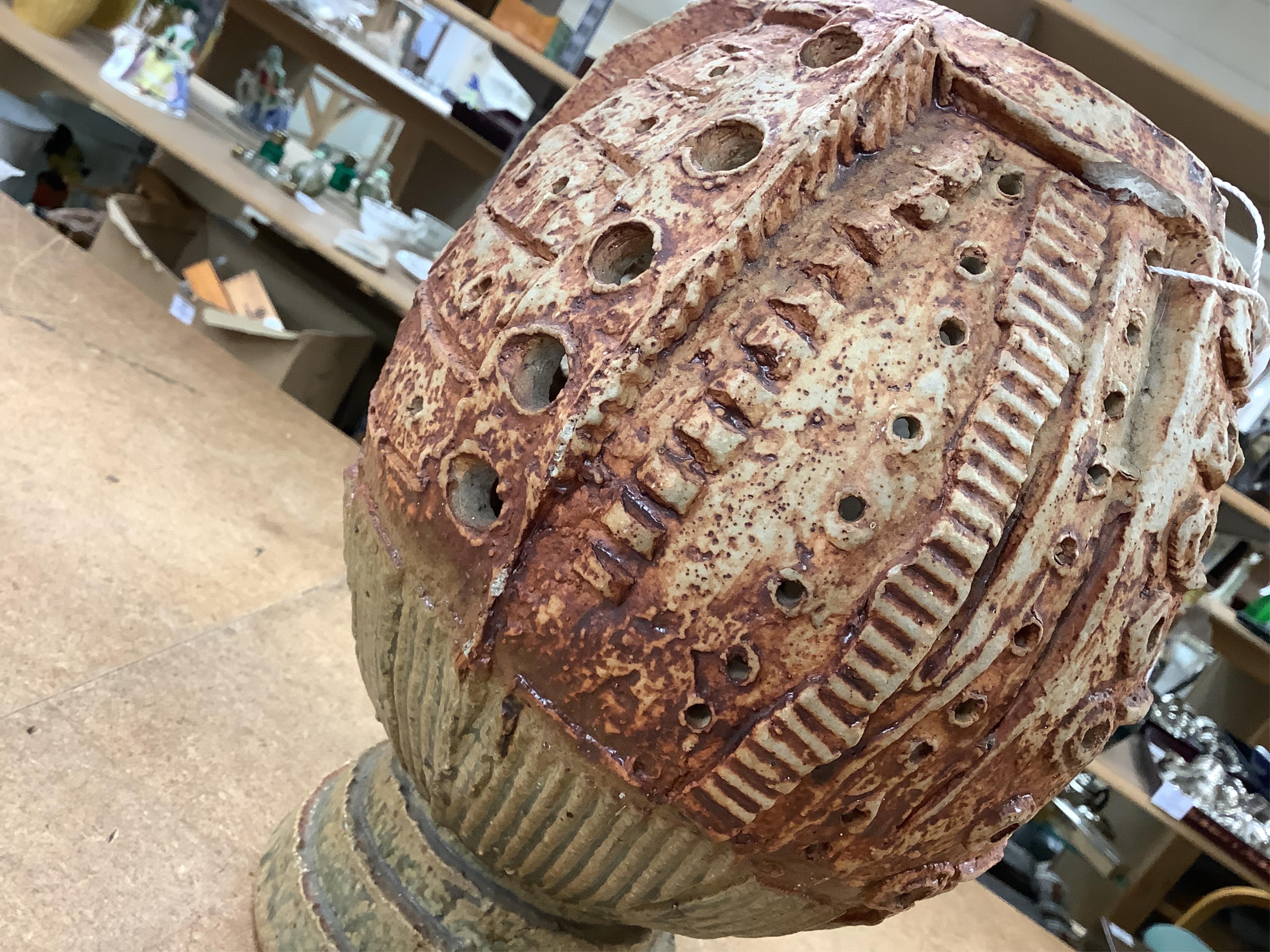 A 1970's studio pottery table lamp, signed Brooke, 27cm high